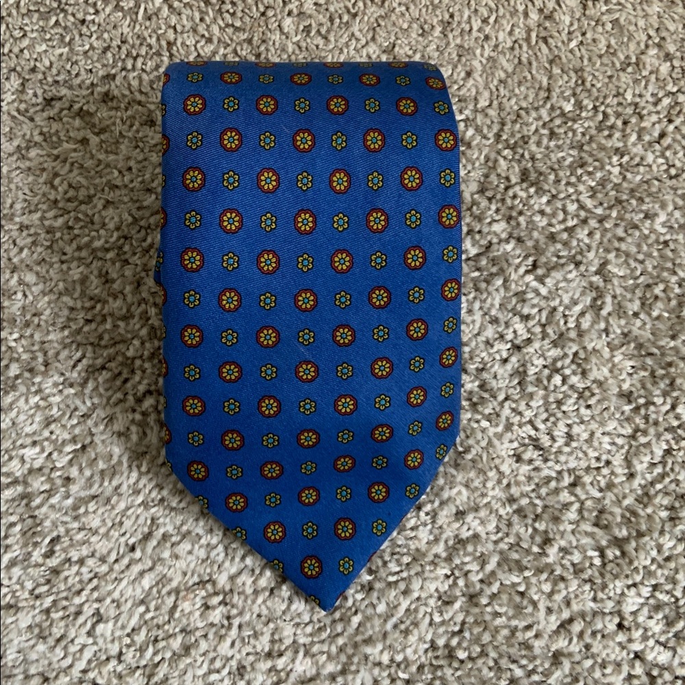 NEW & LINGWOOD Blue Geometric Silk Tie ITALY HANDMADE 59”/3.7" EC